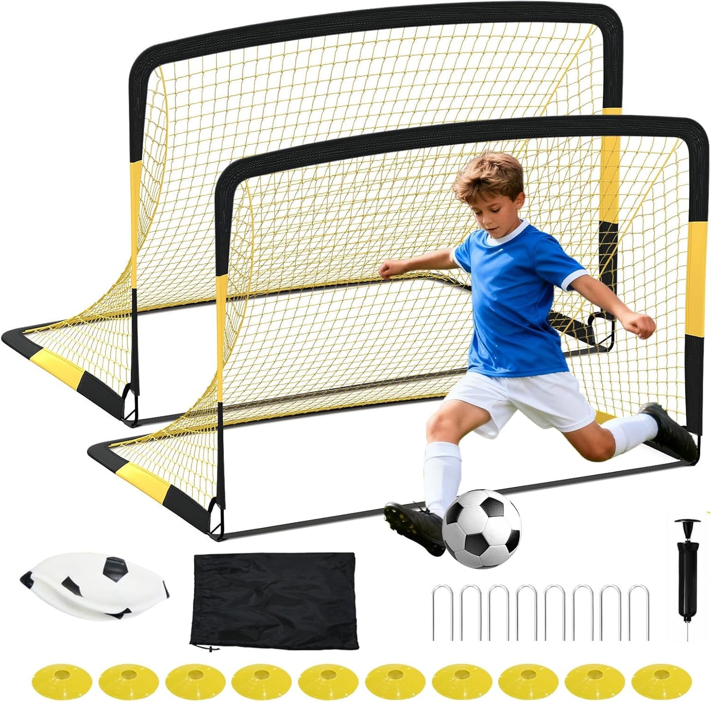 Riedhoff Kids Soccer Goal Set for Backyard, with Soccer Ball, Cones, Ground Stakes, 2 Set, 6 x 4 ft