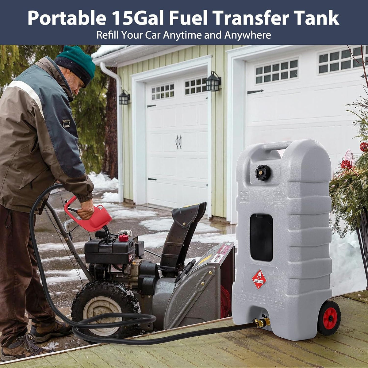 Riedhoff 15.06 Gallon Portable Gas Can, Fluid Transfer Siphon Pump & 10' Delivery Hose