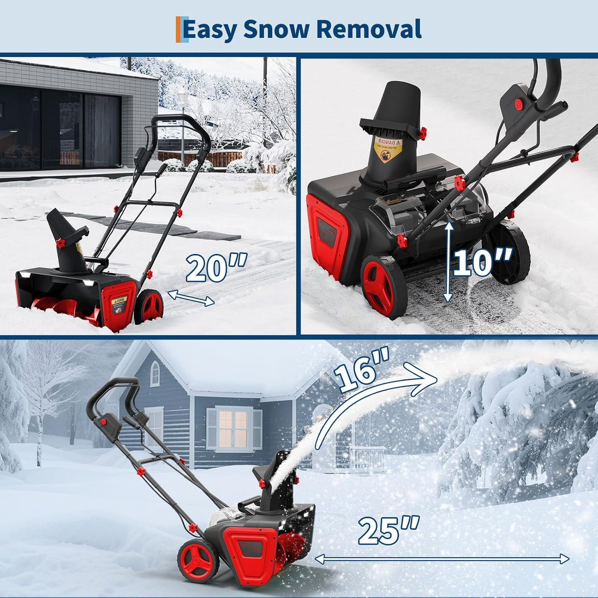 Riedhoff Electric Snow Blower, 20" Clearing Path, 40V 4 Ah Battery, 25 ft Throwing Distance