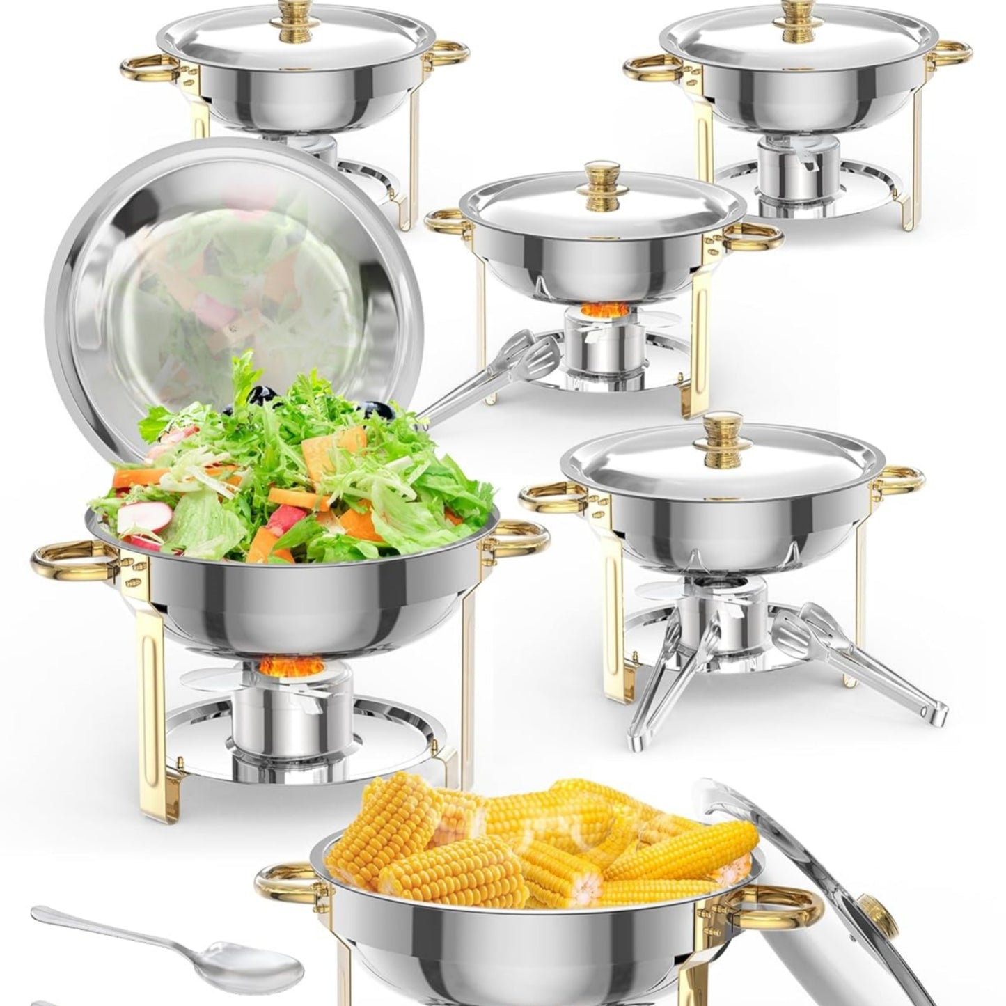 Garvee 5 qt Round Food Warmers Chafing Dish Buffet, Gold