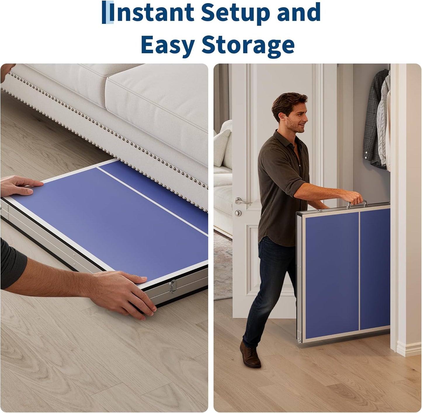 Riedhoff Portable Table Tennis Table, Ultra-Compact Design with Net, 2 Paddles & 3 Balls