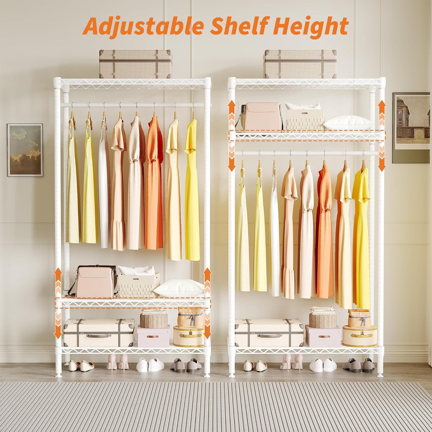 Garvee 3-Tier Metal Clothes Rack, Adjustable Garment Rack, 1 Hanger Rod, 35.4" x 17.7" x 68.9", White