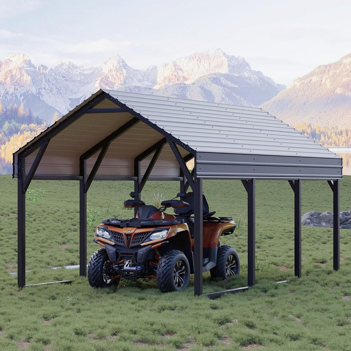 Riedhoff Metal Carport, Heavy Duty, Gray