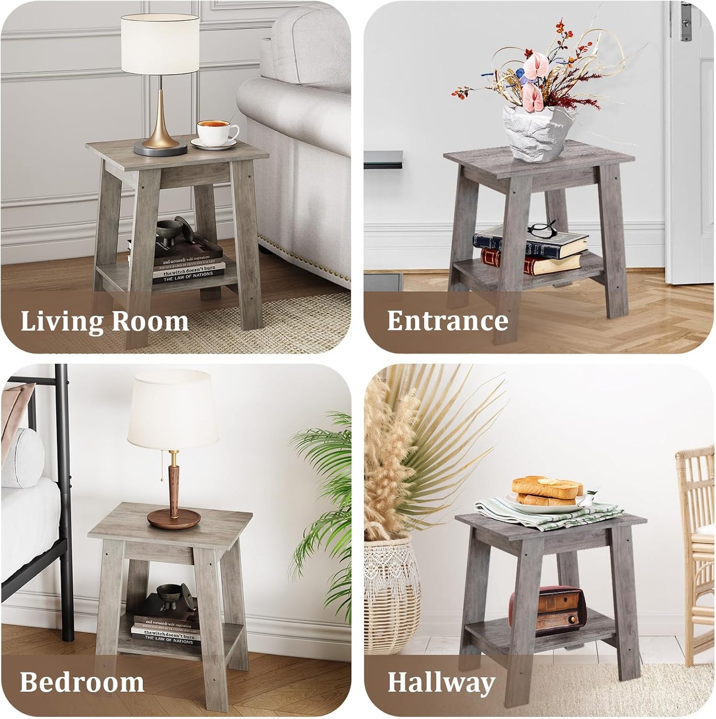 Garvee Farmhouse 2 Tiers End Table, with Storage Shelves