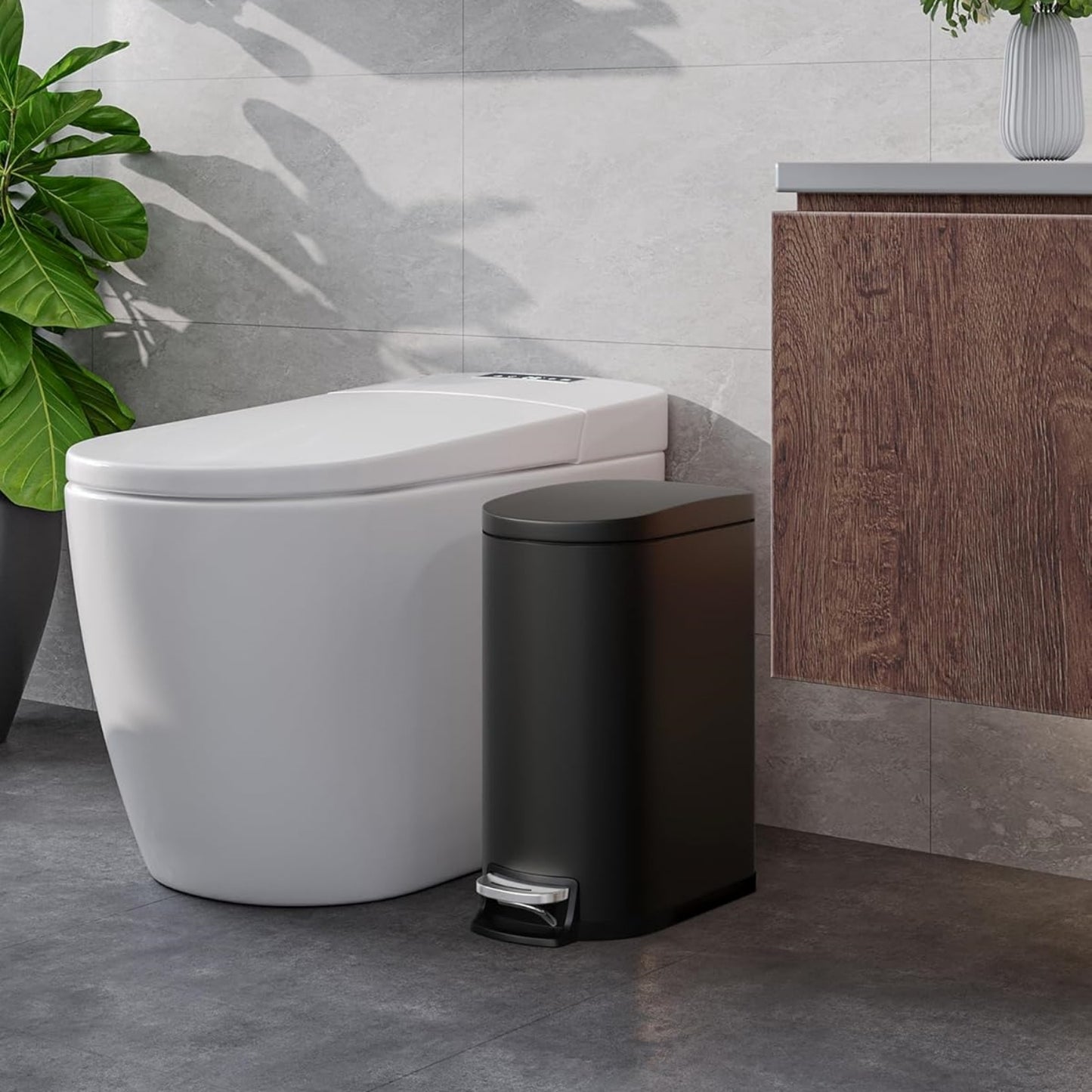 Garvee 1.59 Gallon Slim Trash Can with Lid, with Inner Bucket, Soft Close Lid
