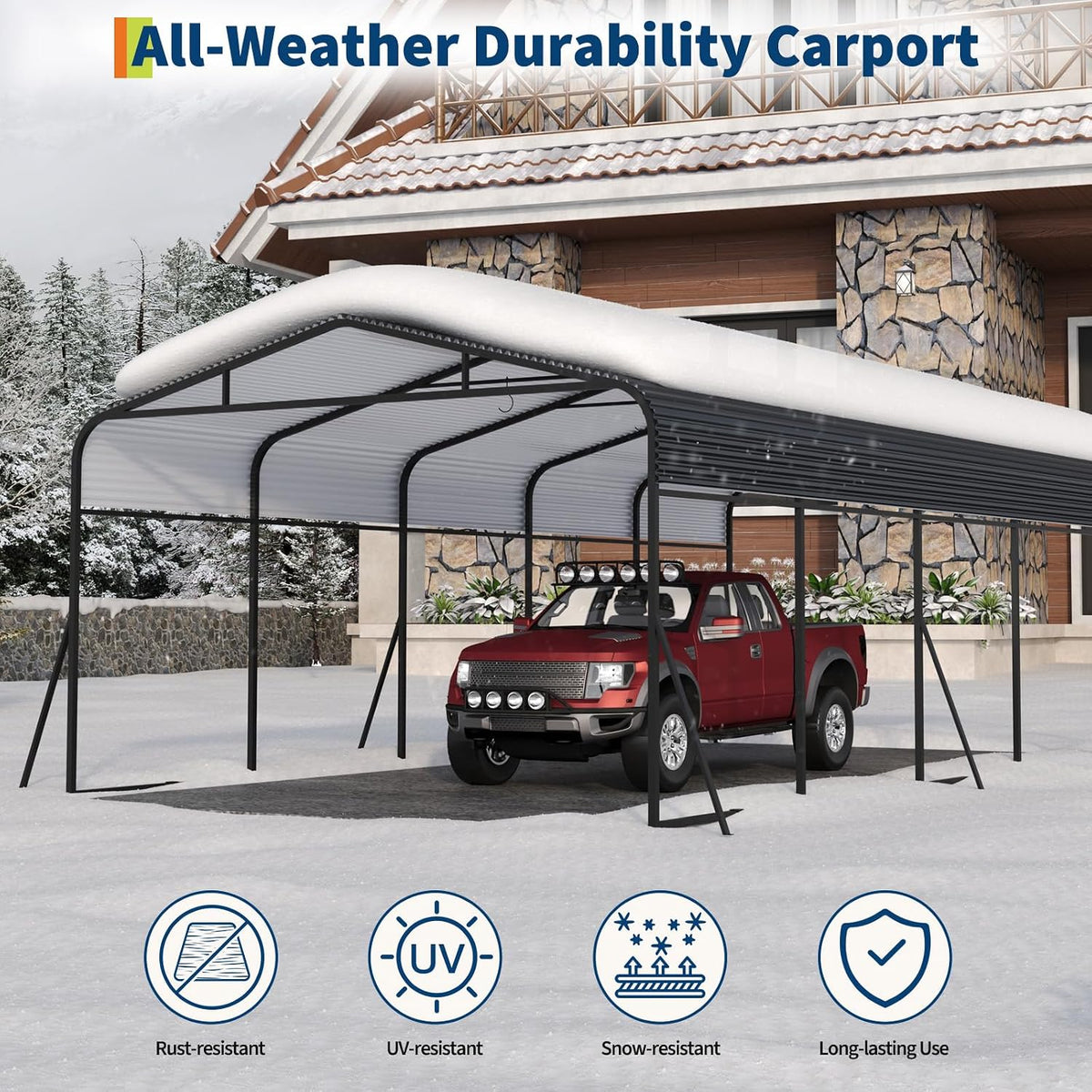 Riedhoff Metal Carport, Heavy Duty, Gray