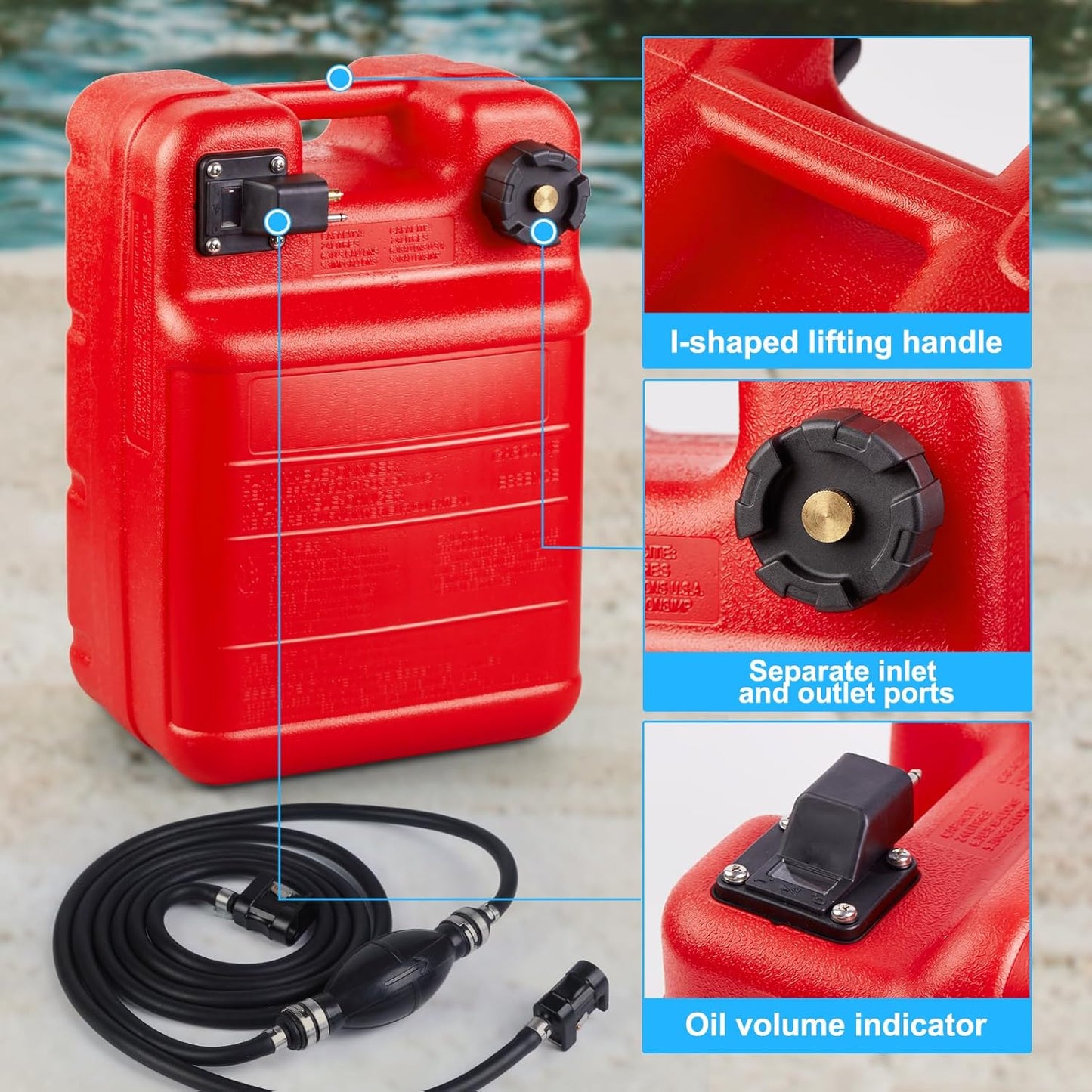 Garvee Portable Boat Fuel Gas Tank with Fuel Line, 6 Gallon, 11.6" x 9.8"x 17.8", Red