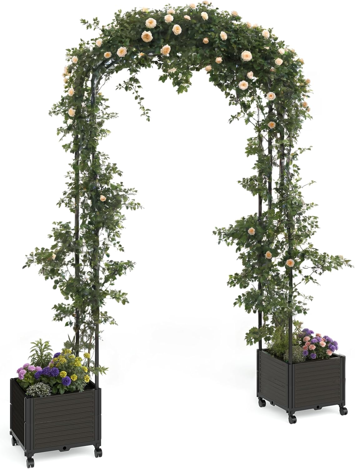 Garvee Metal Garden Arch Trellis for Climbing Plants, 2 Raised Planter Box, Black