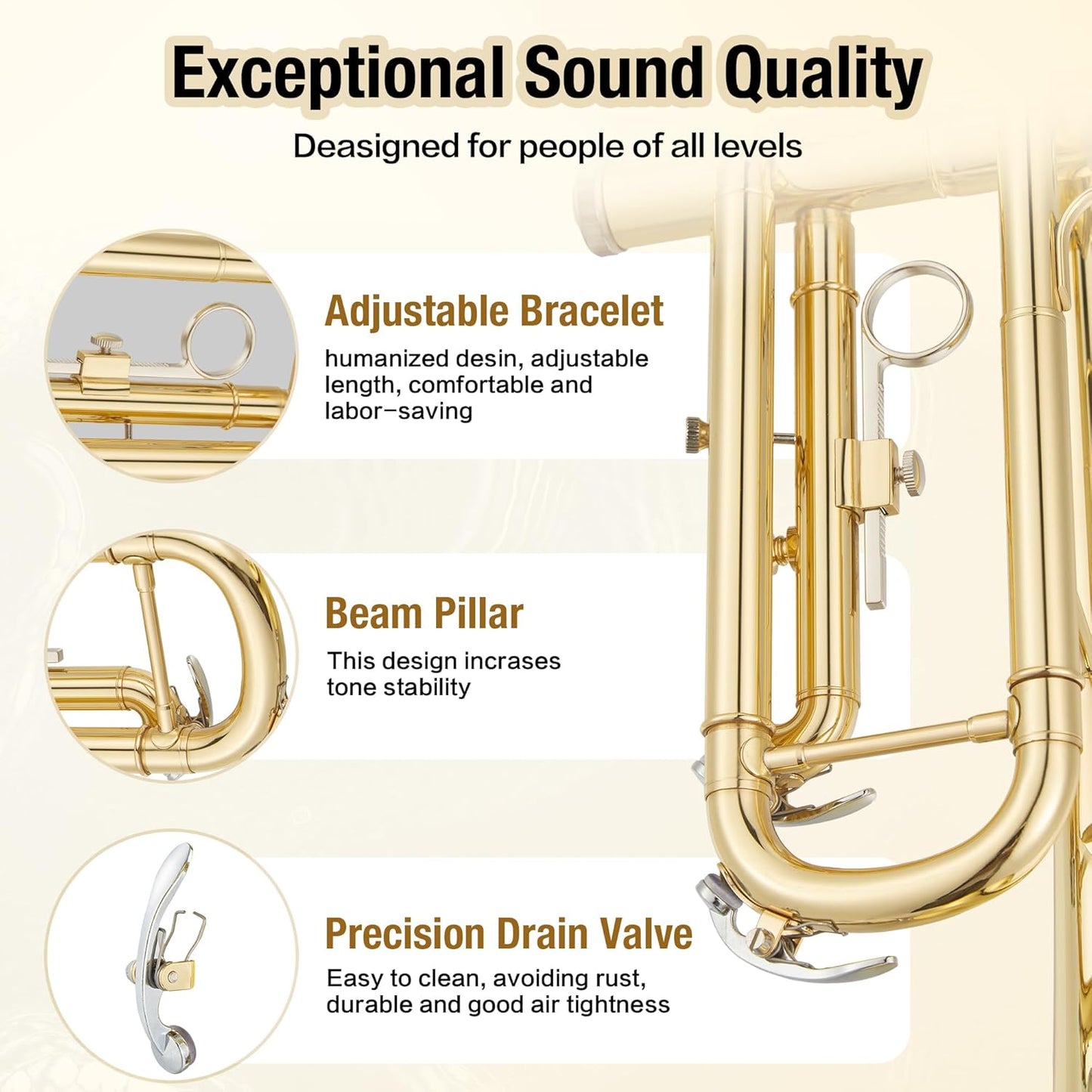 Garvee Bb Trumpet Lacquer Brass Complete Set for Beginners