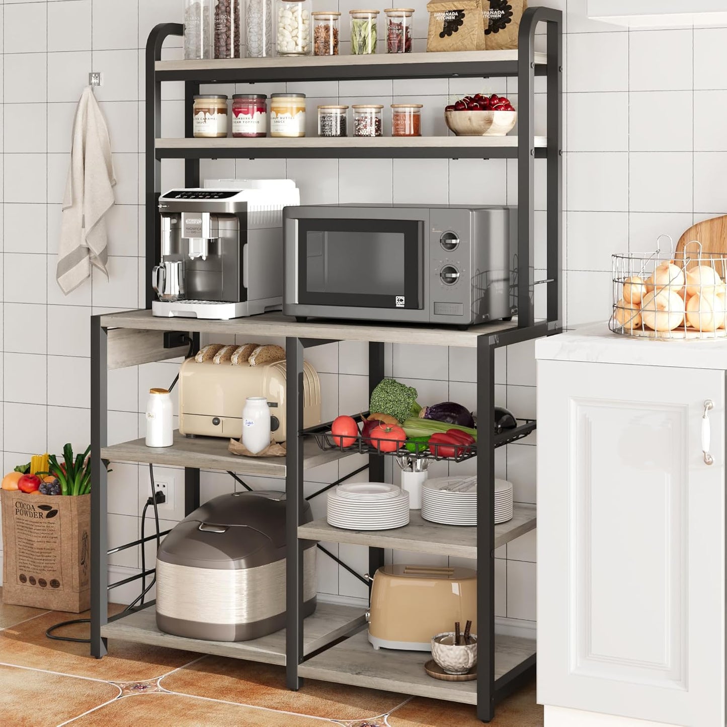 Garvee Kitchen Baker Rack with 2 Power Outlets, 6 Tier Storage Shelf, 35.4 x 15.7 x 59.1"