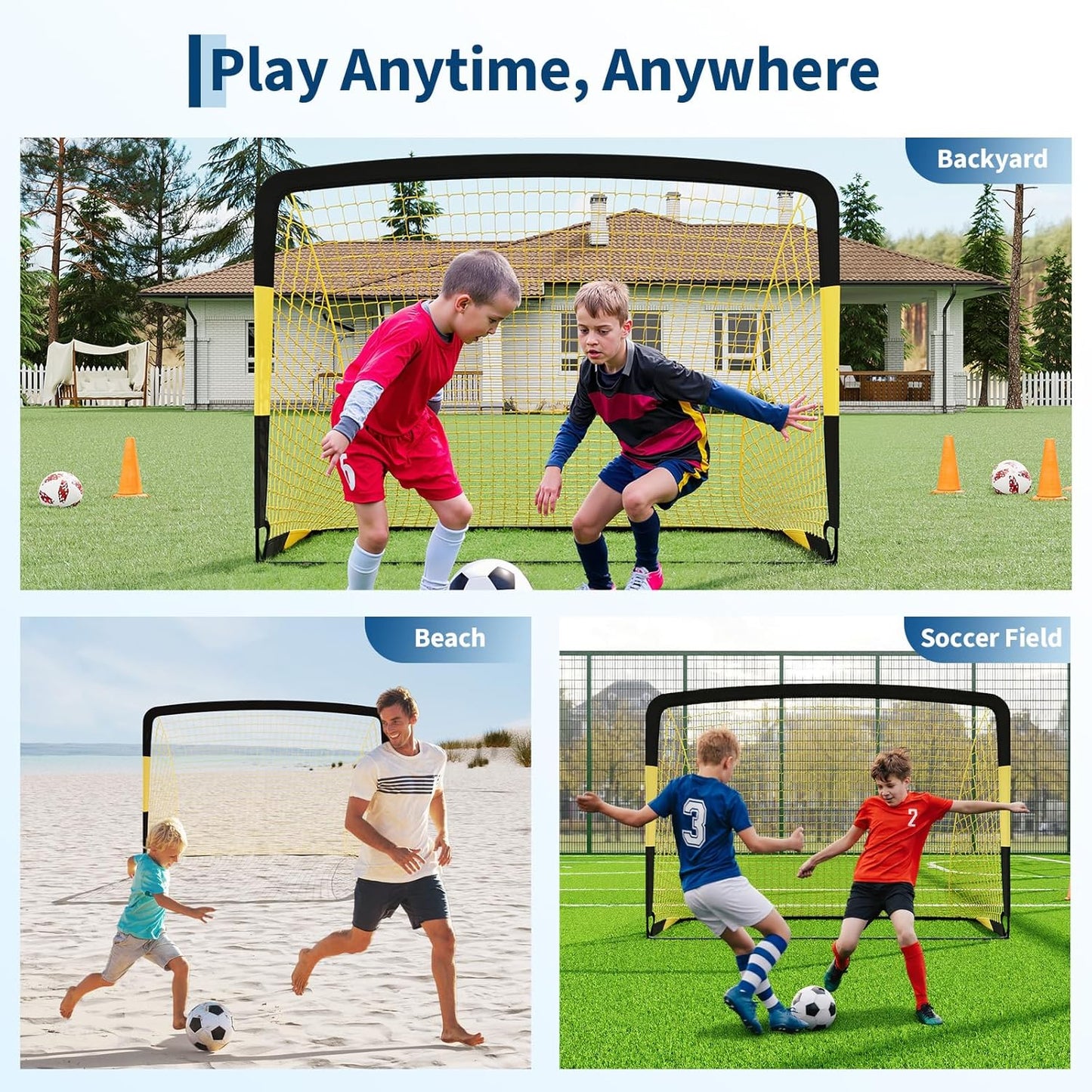Riedhoff Kids Soccer Goal Set for Backyard, with Soccer Ball, Cones, Ground Stakes, 2 Set, 6 x 4 ft