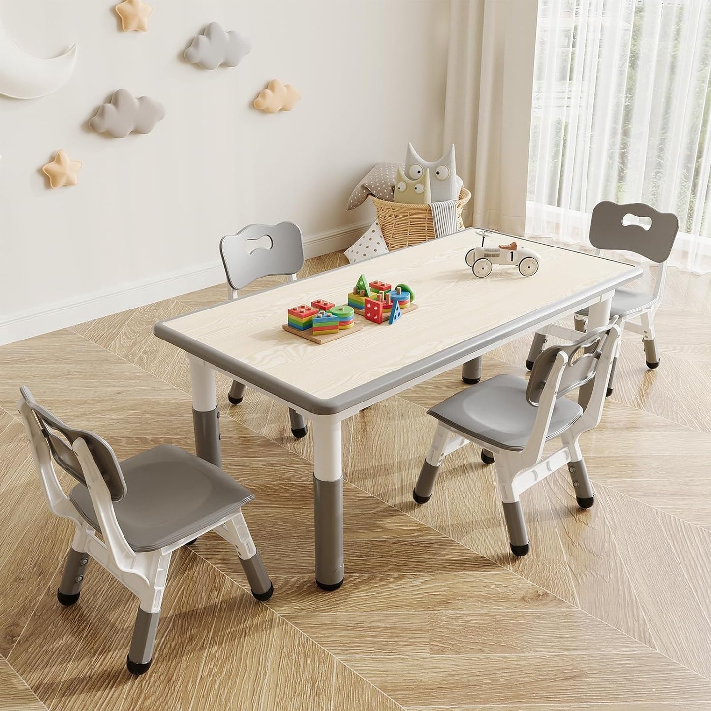 Garvee Kids Rectangular Activity Table and Chair Set 5-Piece, Adjustable Height , Gray