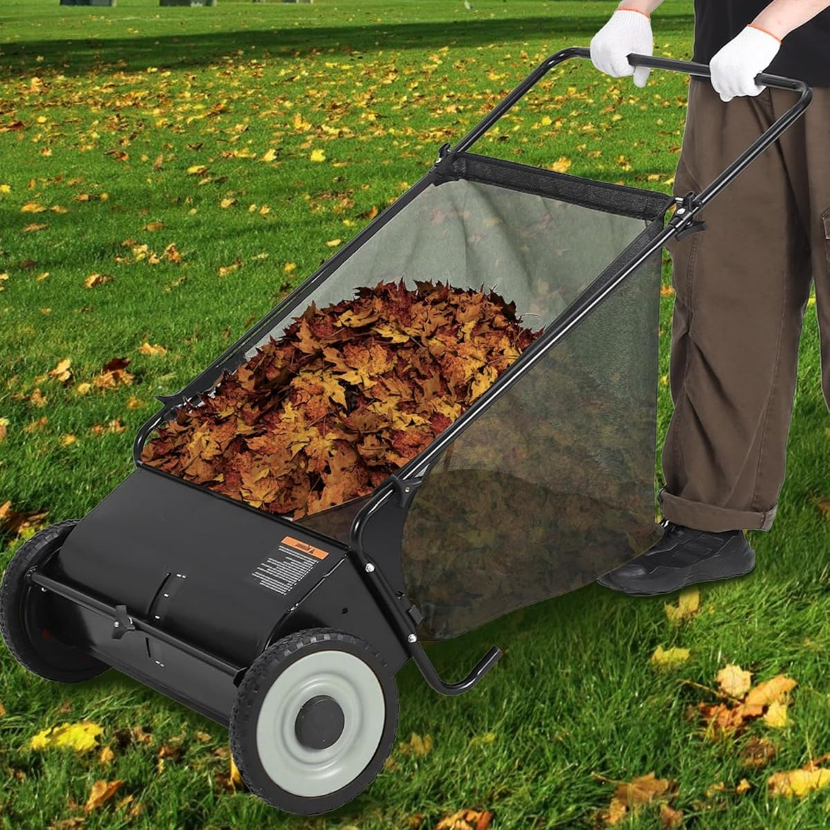 Riedhoff 26" Push Lawn Sweeper,4 Spinning Brushes, 7 Cu. Ft Capacity Collection Bag, Adjustable Height