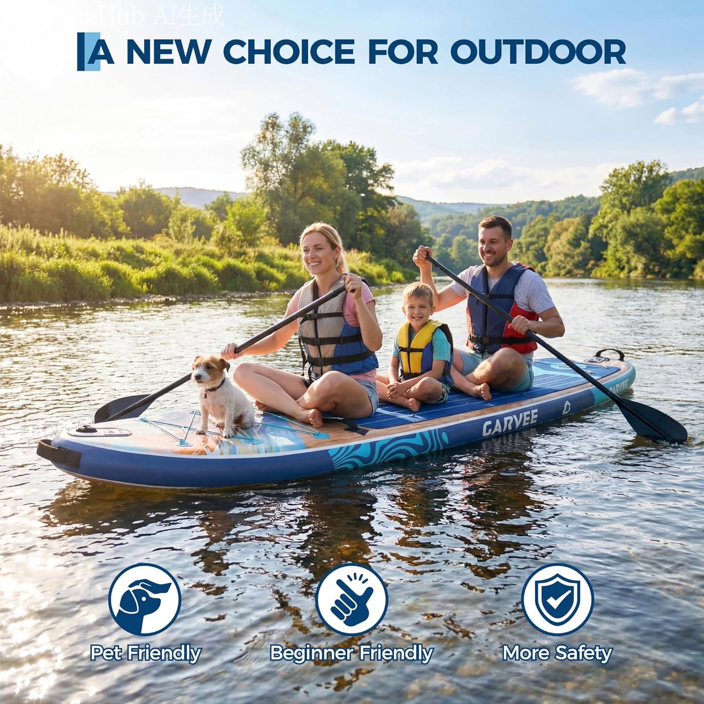 Garvee 11 ft Inflatable Stand up Paddle Boards with Premium SUP Accessories