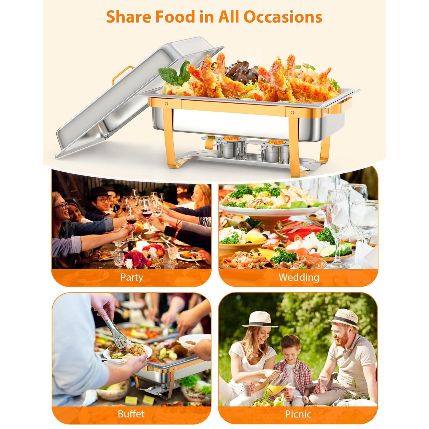Garvee Electric Hot Pot 8 Qt Chafing Dishes with Buffet Lid Holder, Spoon and Tweezers