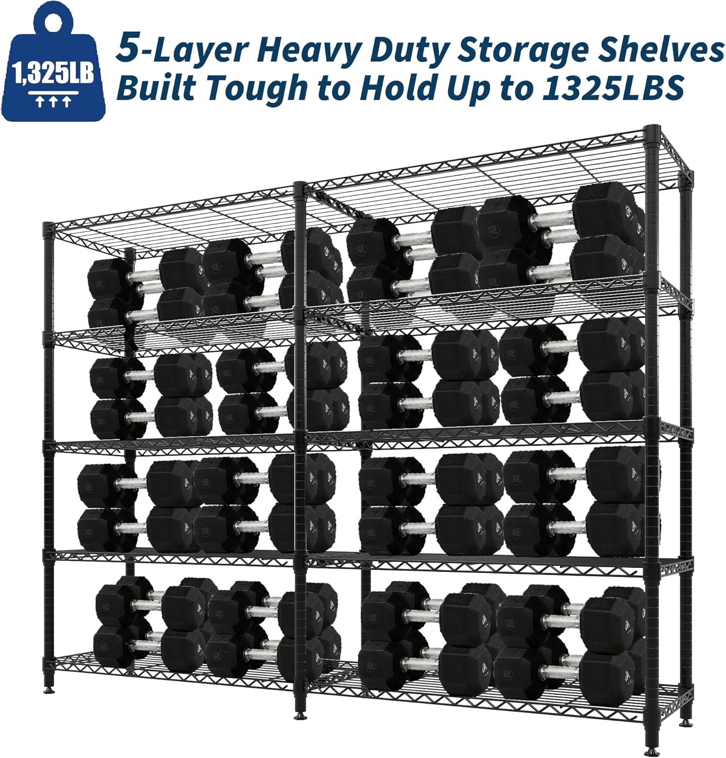 Garvee Metal Storage Shelves, Adjustable, H / L-shaped Shelf, Black