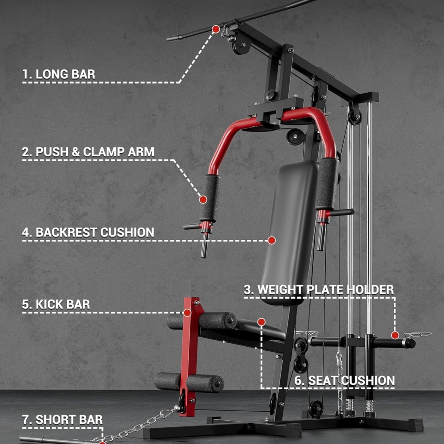 Riedhoff 400 ibs Home Gym Equipment System, All in One Full Body Exercise Station, Black & Red