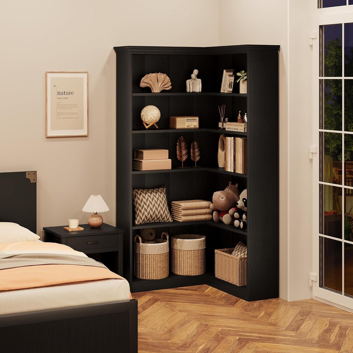 Garvee Large 5-Tier L-Shaped Corner Bookshelf, 35.5 x 35.5 x 72.8"