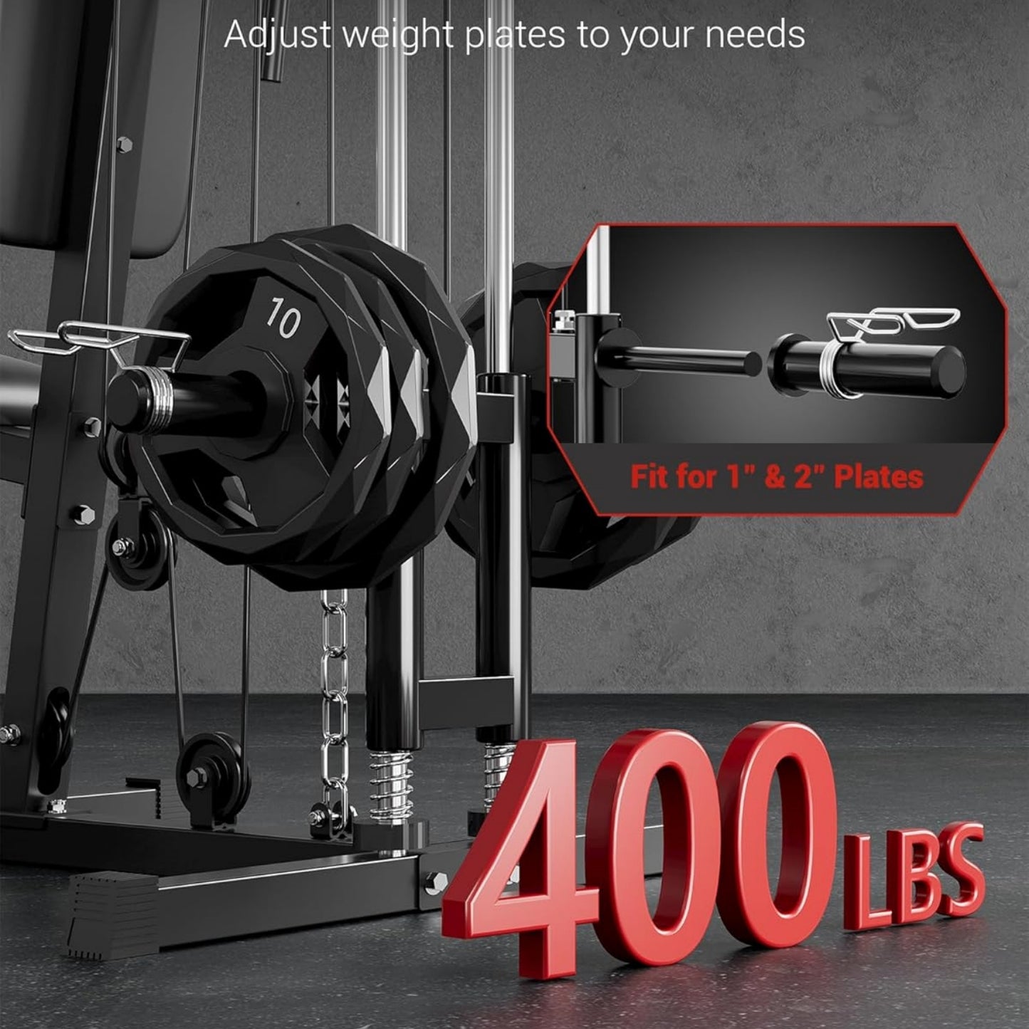 Riedhoff 400 ibs Home Gym Equipment System, All in One Full Body Exercise Station, Black & Red
