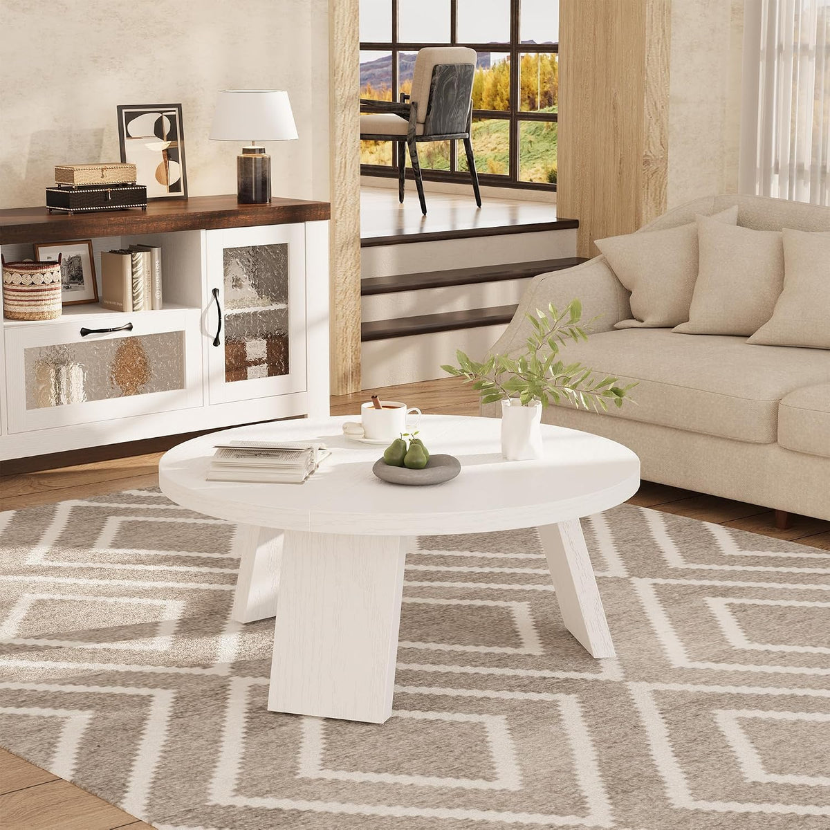 Riedhoff Farmhouse Round Coffee Table with 3 Strong Legs, 33.5'' x 33.5" x 15.7''