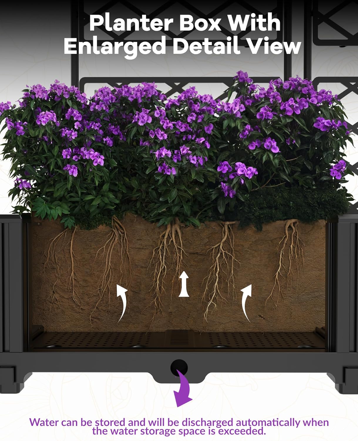Riedhoff Planter Boxes Set with Trellises, 3 Planter Boxes & Trellis Screen, 48.8 x 16.2 x 62.99", Black