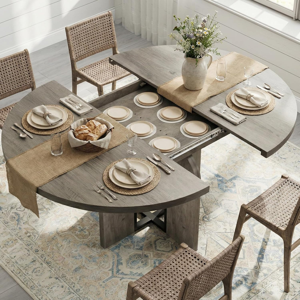Riedhoff 47" to 63" Farmhouse Extendable Dining Table for 4-8