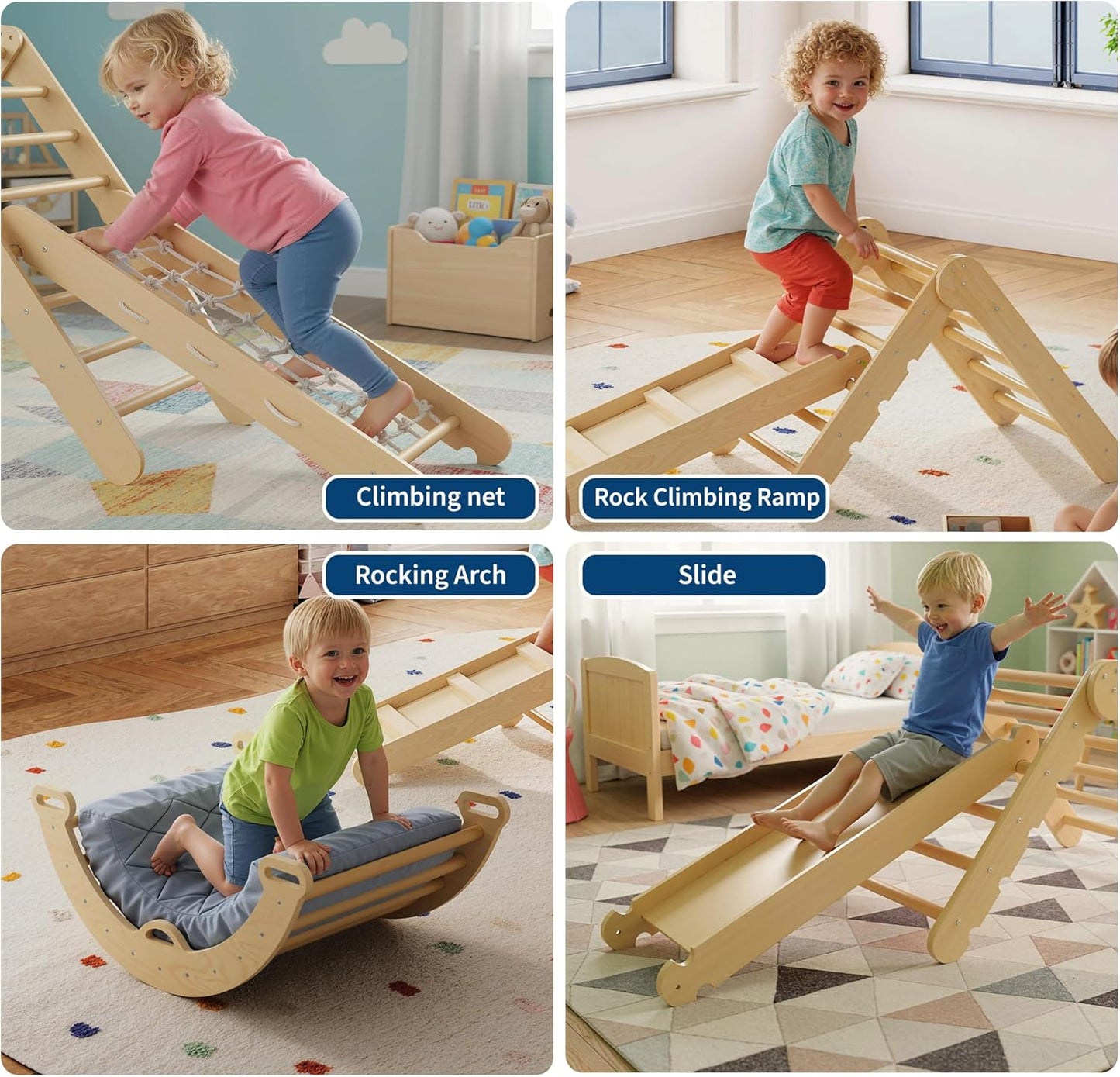 Garvee Pikler Triangle Set, 4 in 1 Toddler Climbing Toys, Montessori Climbing Set, Oak