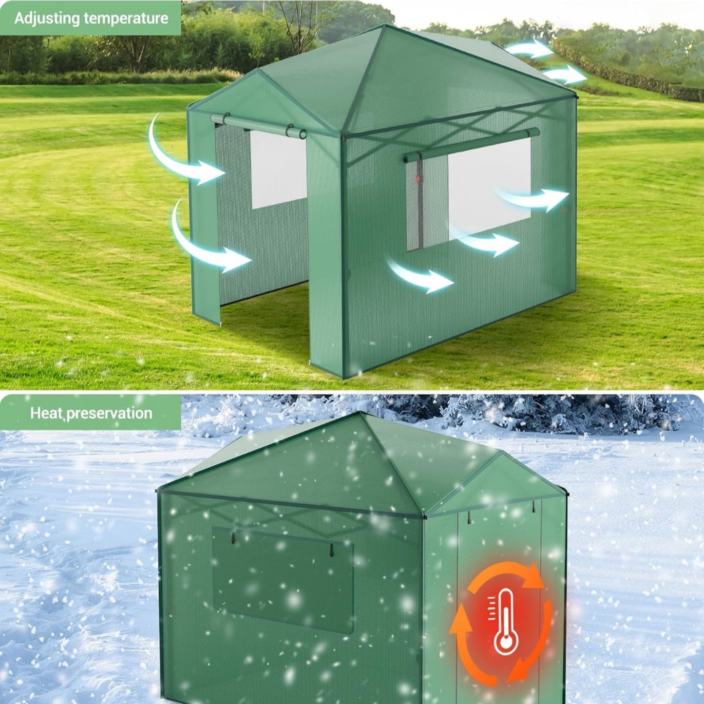 Riedhoff Portable Walk-in Greenhouse, Pop-up , Zippered Doors & Windows, Green