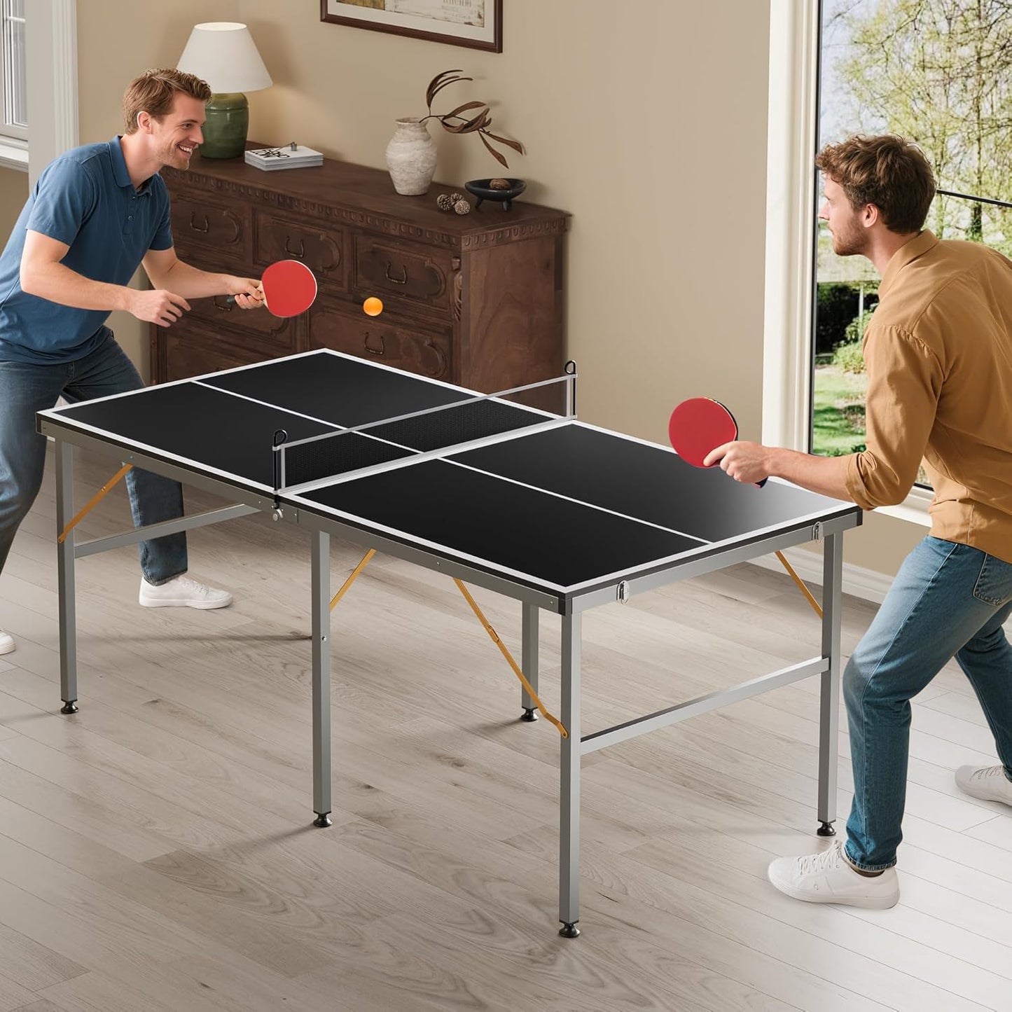 Riedhoff Portable Table Tennis Table, Ultra-Compact Design with Net, 2 Paddles & 3 Balls