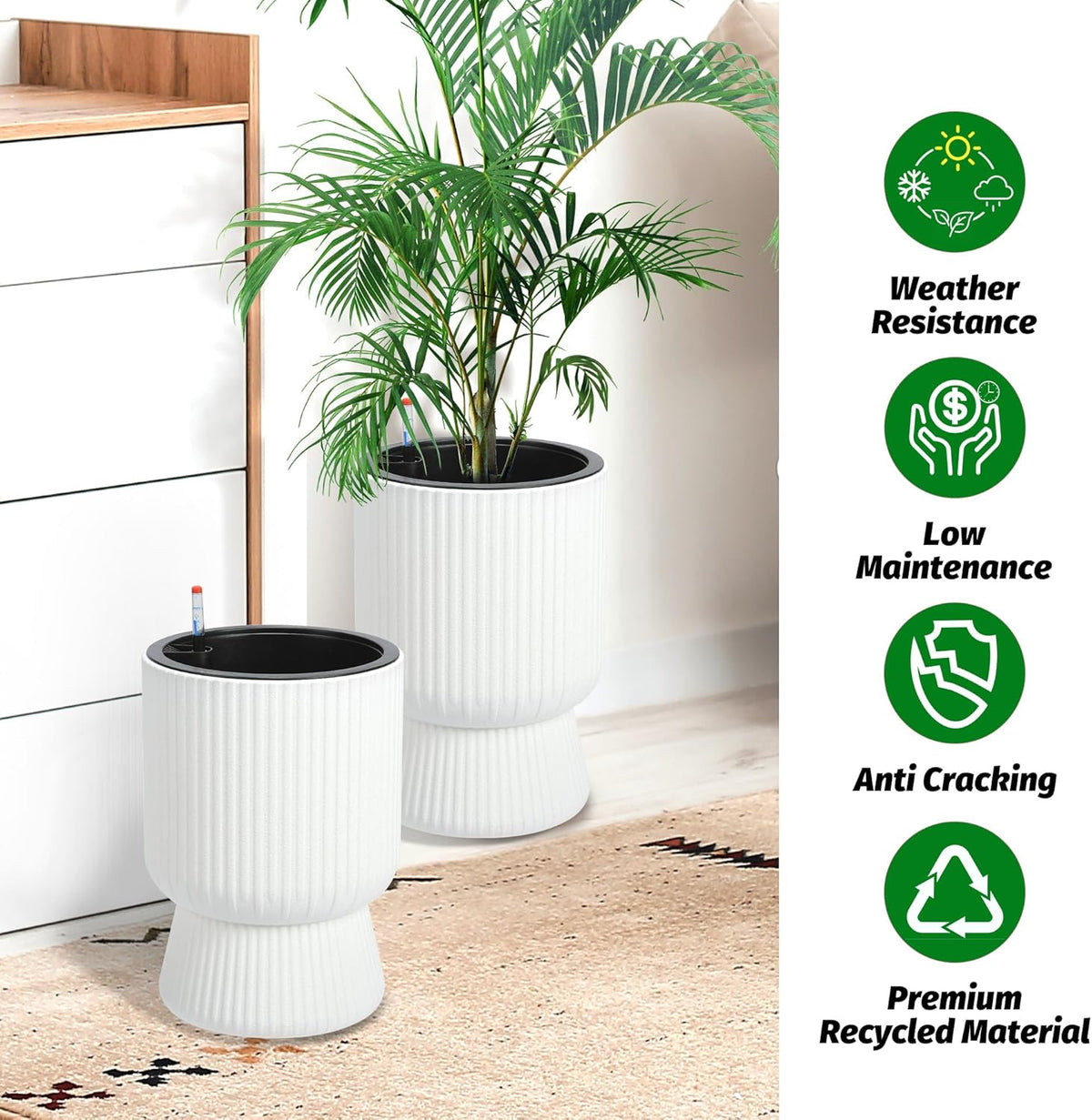 Riedhoff 14.2" Planters Pots Set of 2, with Inner Bucket & Water Level Monitor