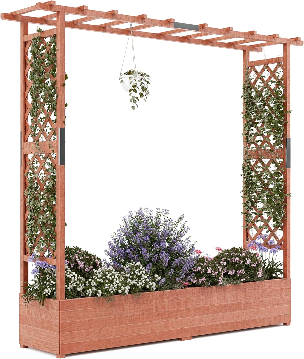 Riedhoff Wooden Raised Garden Bed with Trellis, Hanging Roof & Side Trellis