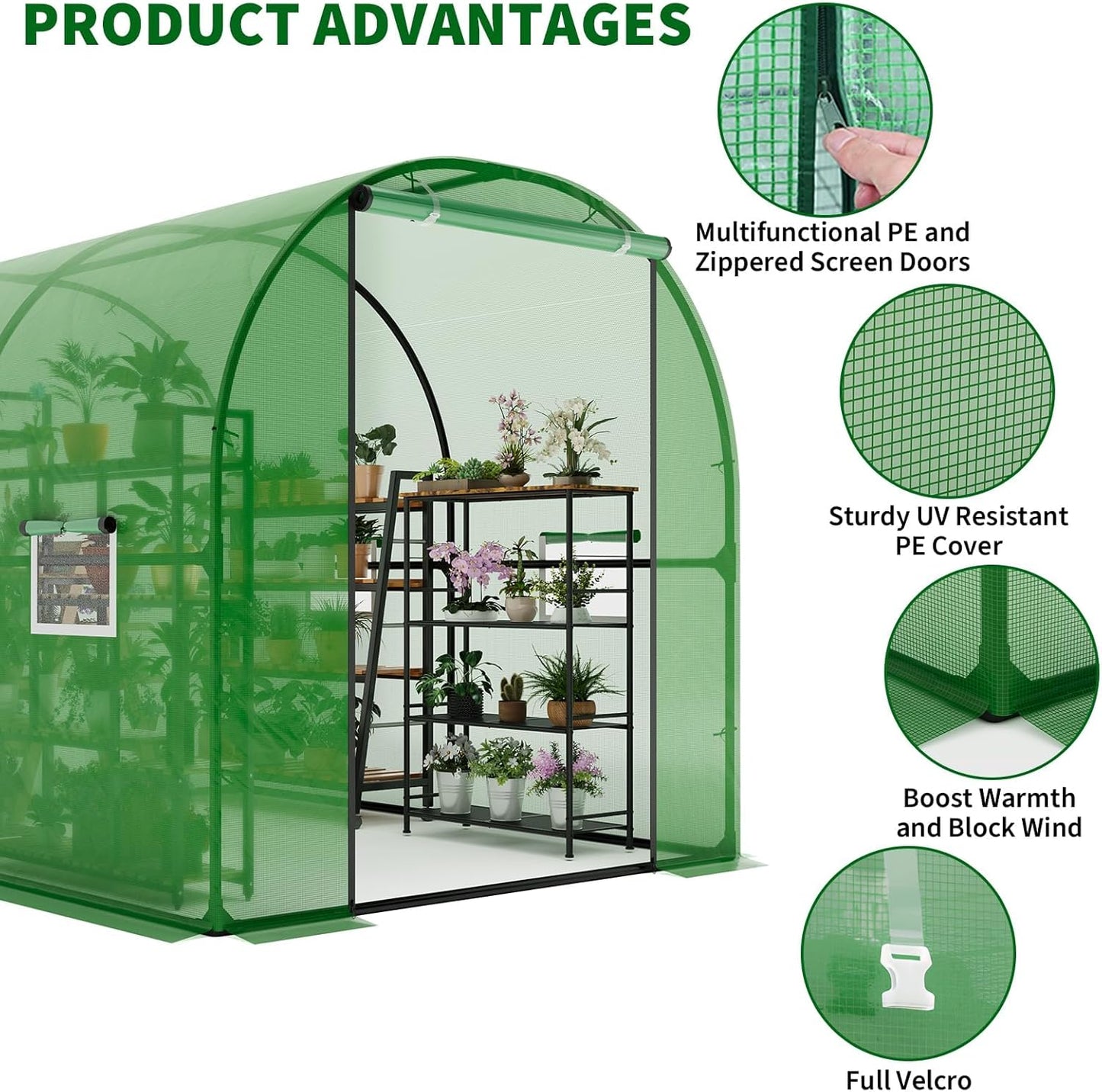 Garvee Portable Walk-in Greenhouse 98.42 x 78.74 x 78.74", Upgraded Heavy Duty Frame