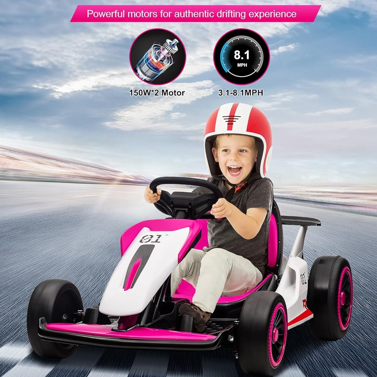 Garvee Kids Electric Drift Go-Kart, 24V 7AH Battery, 2*150W Motors, Outdoor Ride On Toy