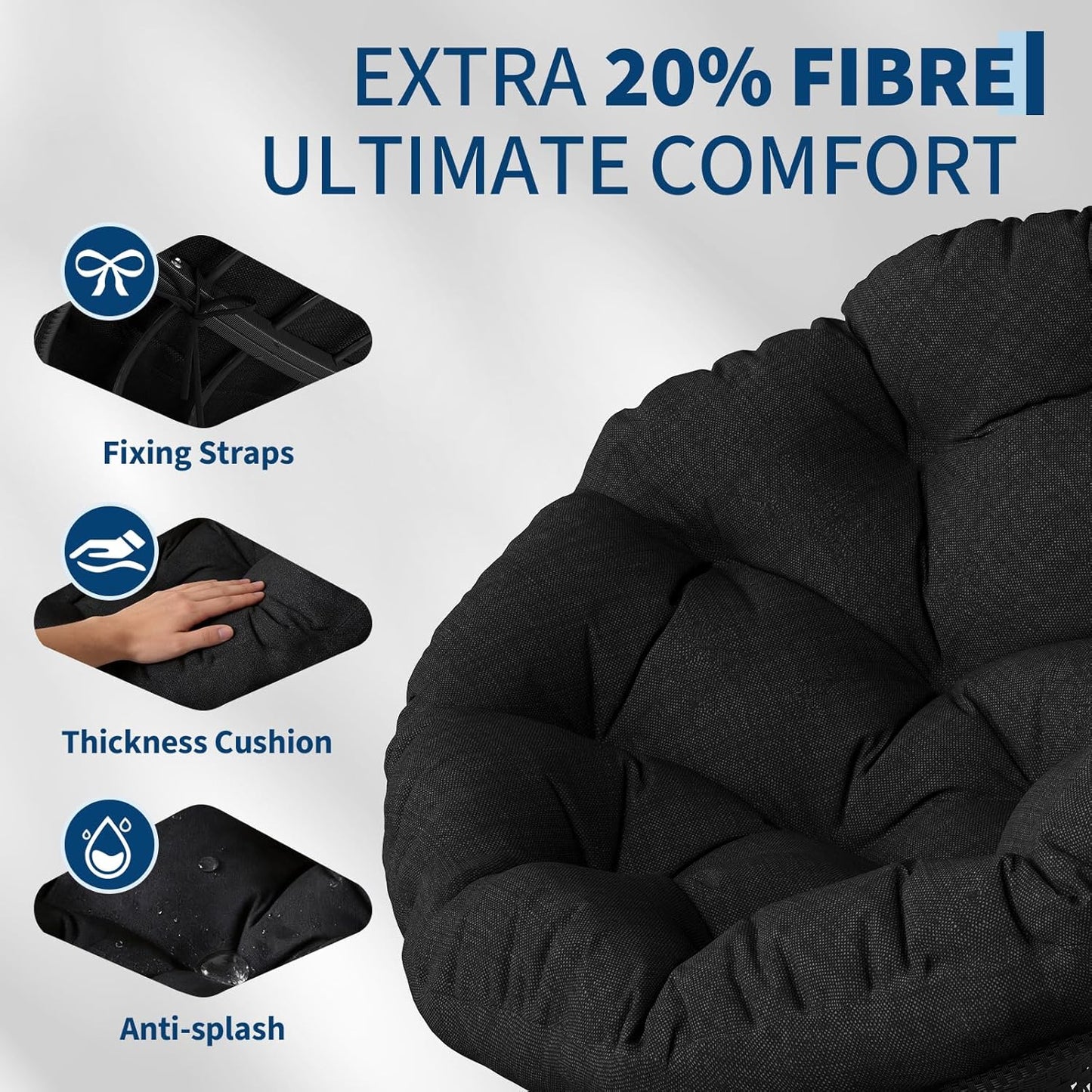 Riedhoff Wicker Papasan Chair 49 x 49 x 36", Extra-Thick Cushion, 360° Swivel Base