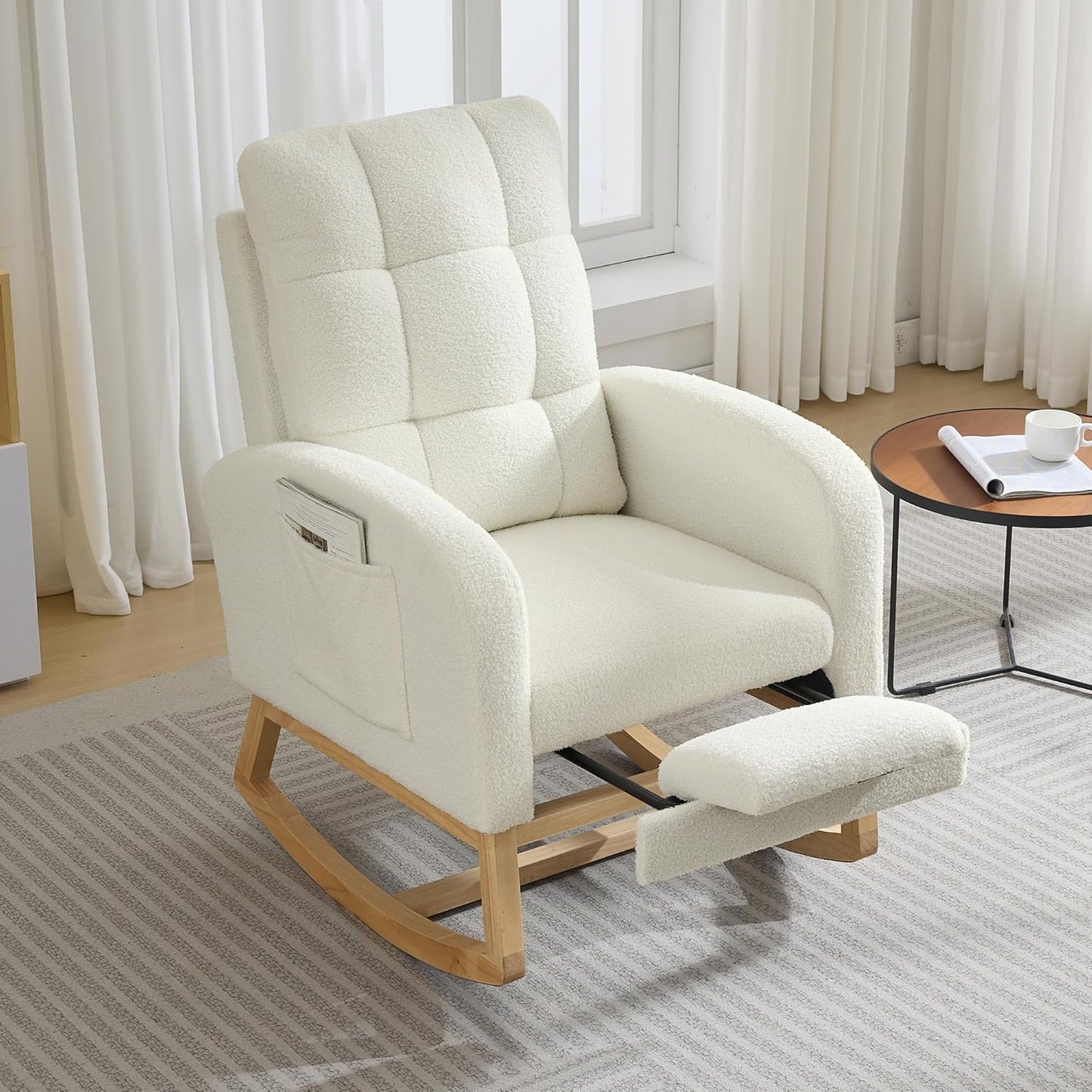 Garvee Nursery Rocking Chair 34.2 x 25.9 x 40.9", with Footrest, High Back, Beige