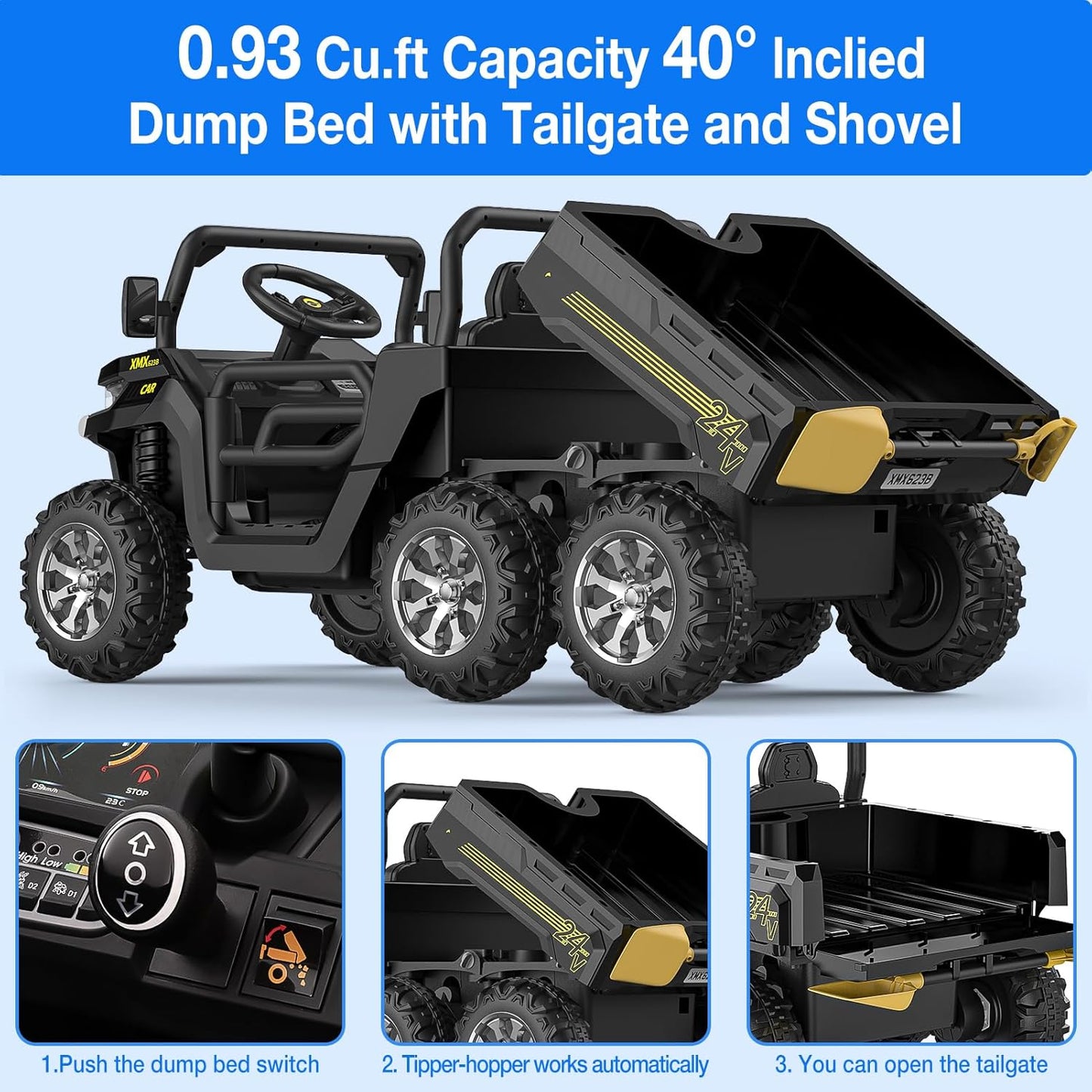 Garvee 24V Ride On Dump Truck for Kids, 4 x 75W Motors