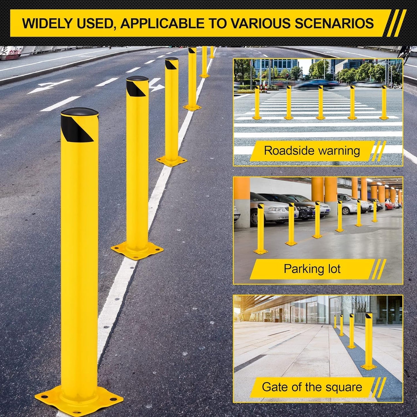 Garvee Safety Bollard 6 Packs, 48" High Heavy-Duty, 4.5" Diameter, with 24 Anchor Bolts -Yellow