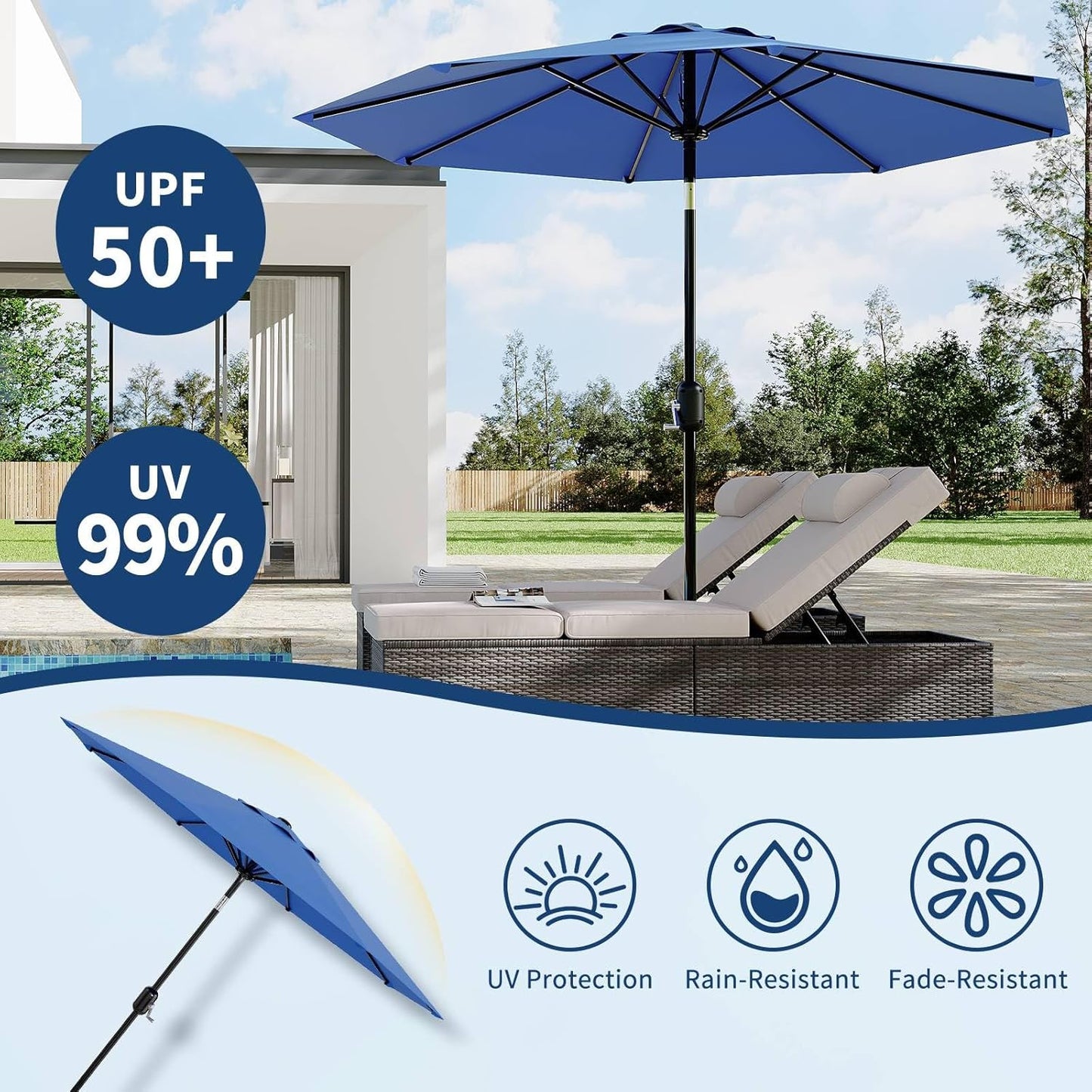 Garvee Outdoor Octagon Patio Umbrella, 8.69 x 8.69 x 7.87 ft, 8 Sturdy Ribs