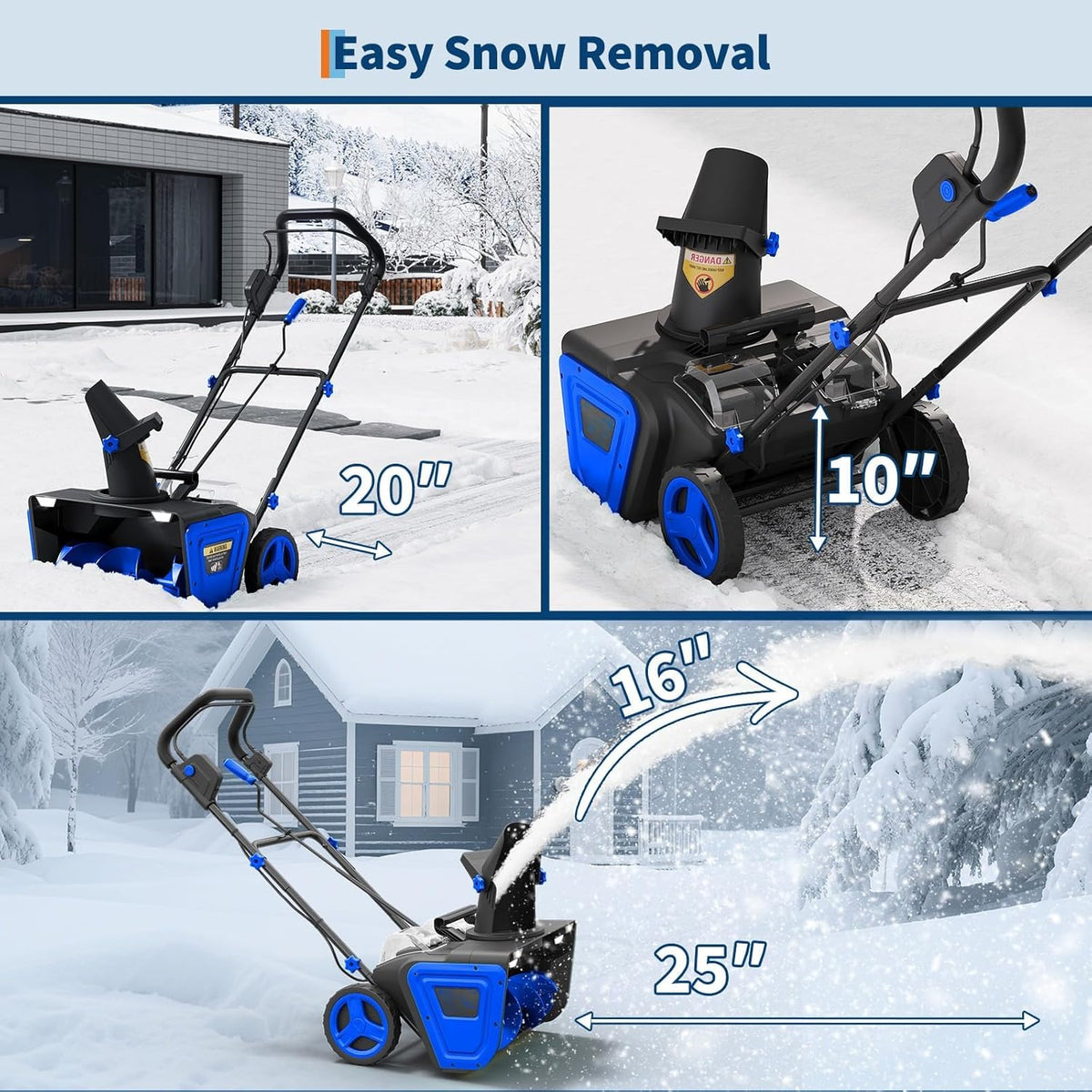 Riedhoff Electric Snow Blower, 20" Clearing Path, 40V 4 Ah Battery, 25 ft Throwing Distance