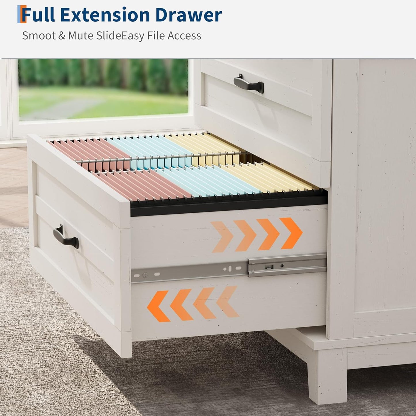 Garvee Lateral File Cabinet, 2 Drawers, Deepened Tabletop, 31.5 x 21.26 x 30", Brown & White