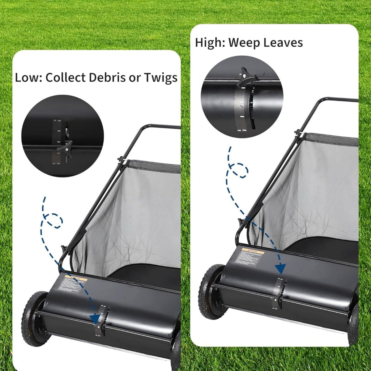 Riedhoff 26" Push Lawn Sweeper,4 Spinning Brushes, 7 Cu. Ft Capacity Collection Bag, Adjustable Height