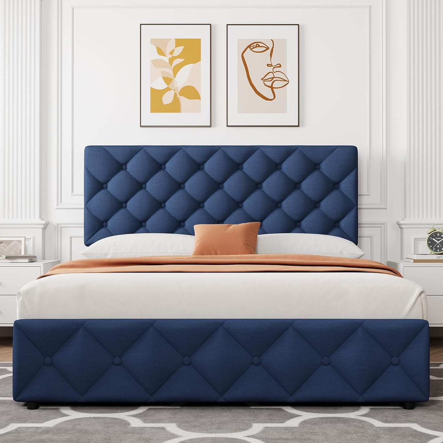 GARVEE Bed Frame with 4 Storage Drawers & Adjustable Headboard