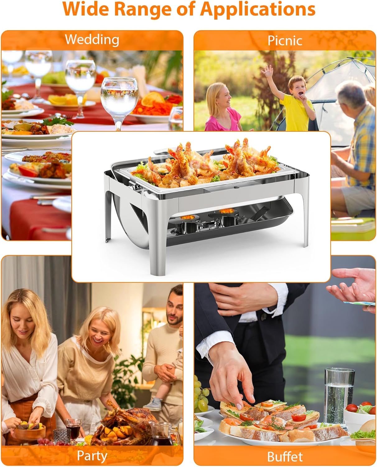 Garvee Chafing Dishes for Buffet 9 QT, with Roll Top & Glass Window, Full Size, Silver