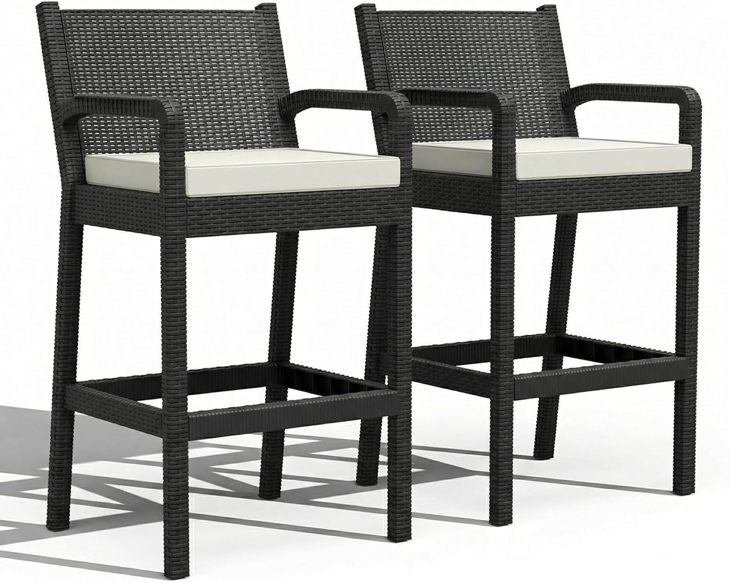 Garvee Patio Bar Stools Wicker Barstools, Set of 2, with Footrest & Armrest, 24.7 x 17.24 x 44.5"
