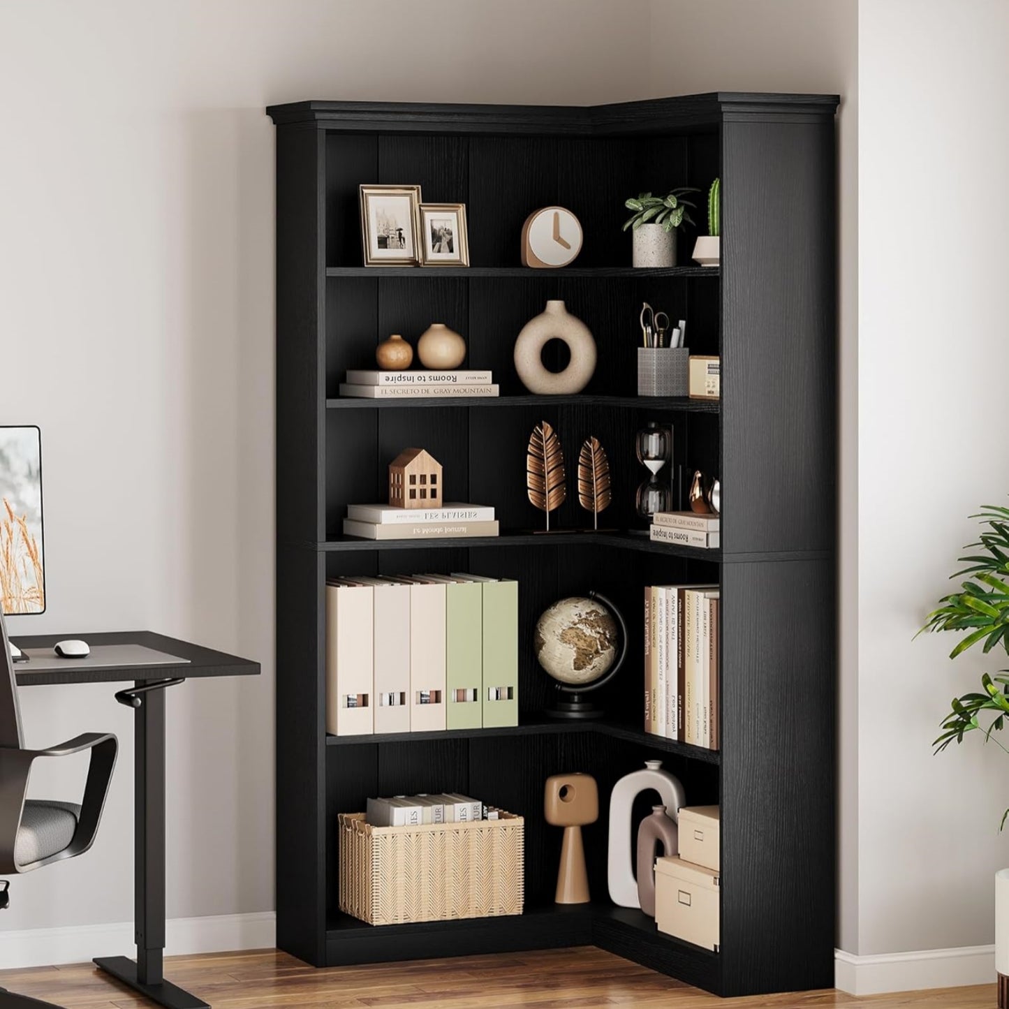 Garvee Large 5-Tier L-Shaped Corner Bookshelf, 35.5 x 35.5 x 72.8"