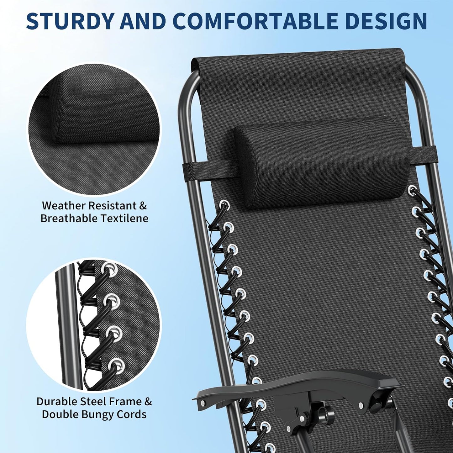 Garvee Adjustable Zero Gravity Lounge Chair Set of 2, Pillow & Cup Holder Tray