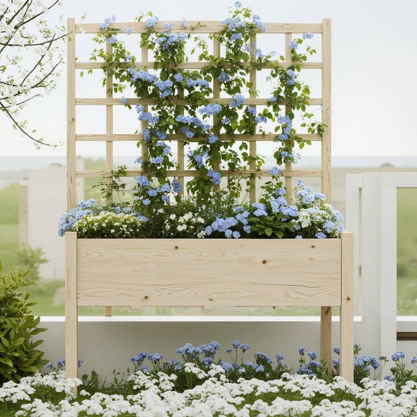 Garvee Wooden Planter Boxes with Trellis & Legs 46.46 x 23.23 x 65.36 inch, Oak