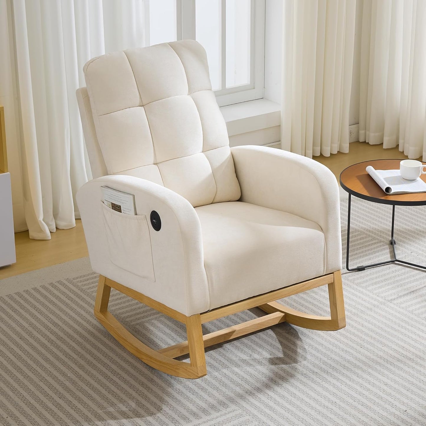 Garvee Nursery Rocking Chair 34.2 x 25.9 x 40.9", with USB Port, High Back, Beige