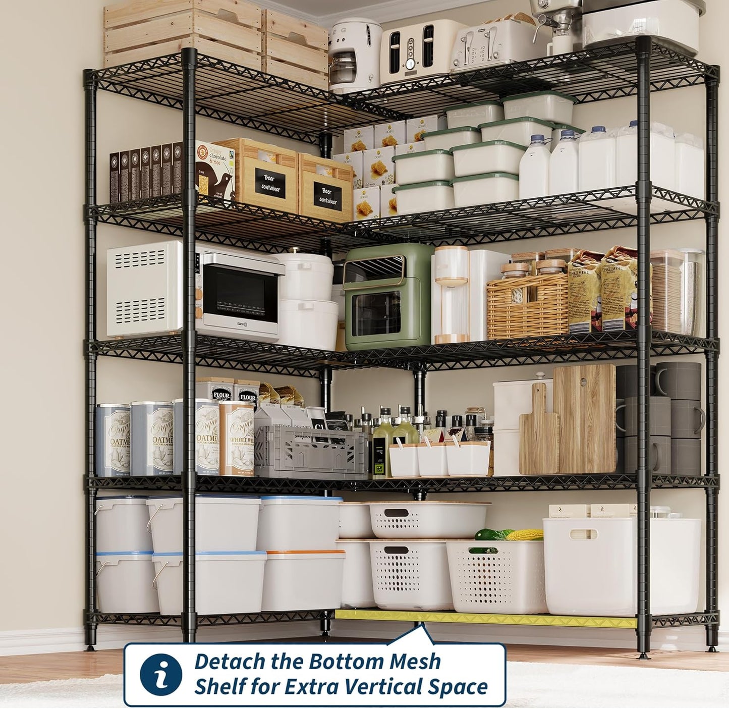 Garvee Metal Storage Shelves, Adjustable, H / L-shaped Shelf, Black