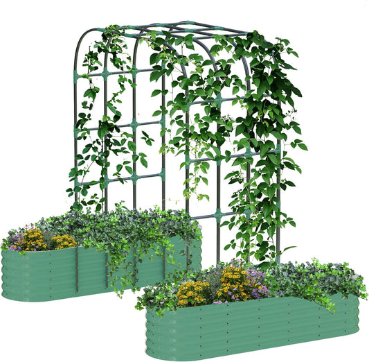 Goldensoil Raised Garden Bed with 95" H Tall Arch Trellis for Climbing Vegetables Flowers